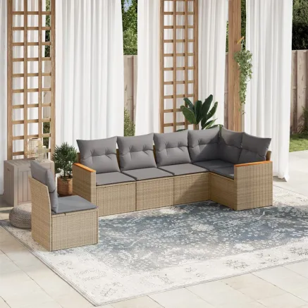 Salon de jardin avec coussins 6 pcs beige résine tressée