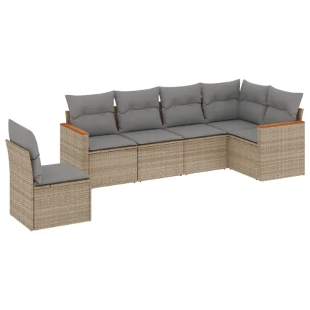 Salon de jardin avec coussins 6 pcs beige résine tressée 2