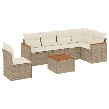 Salon de jardin avec coussins 7 pcs beige résine tressée