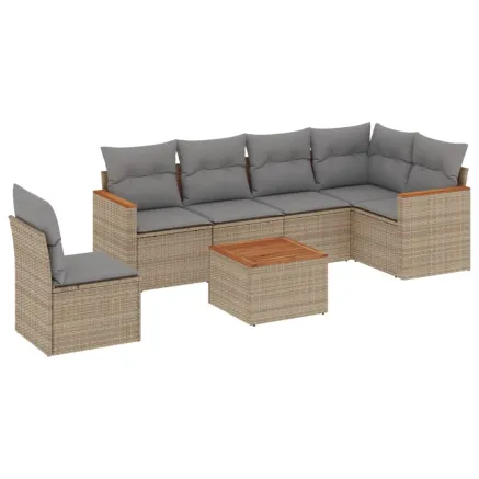 Salon de jardin avec coussins 7 pcs beige résine tressée 2