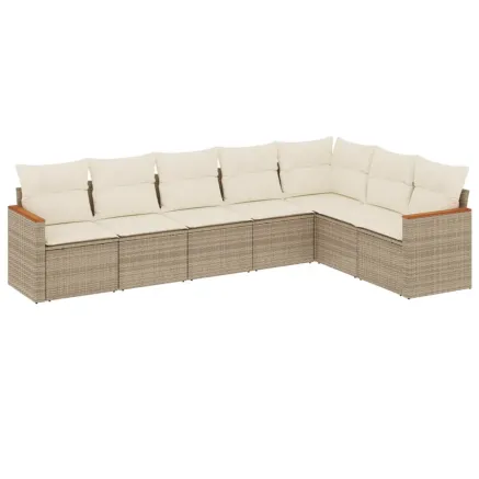Salon de jardin avec coussins 7 pcs beige résine tressée 2