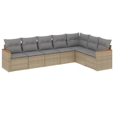 Salon de jardin avec coussins 7 pcs beige résine tressée 2