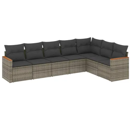Salon de jardin avec coussins 7 pcs gris résine tressée 2