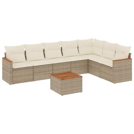 Salon de jardin avec coussins 8 pcs beige résine tressée 2