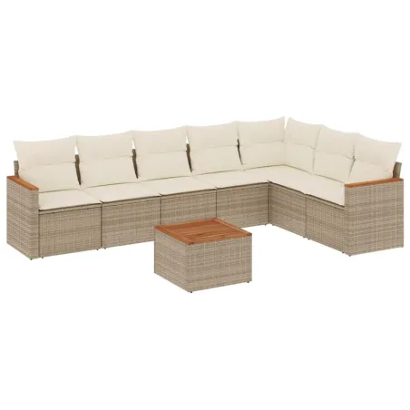 Salon de jardin avec coussins 8 pcs beige résine tressée
