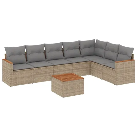 Salon de jardin avec coussins 8 pcs beige résine tressée 2