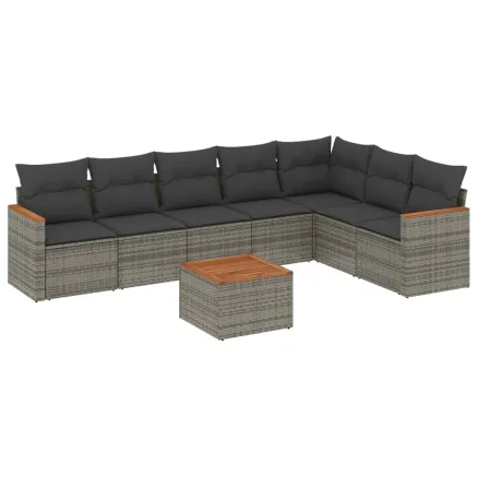Salon de jardin 8 pcs avec coussins gris résine tressée 2