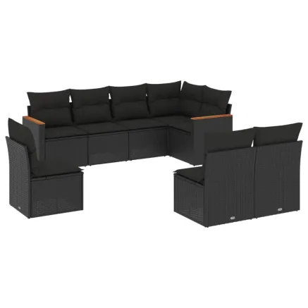 Salon de jardin 8 pcs avec coussins noir résine tressée 2
