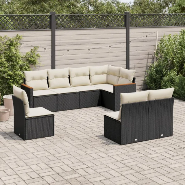 Salon de jardin 8 pcs avec coussins noir résine tressée