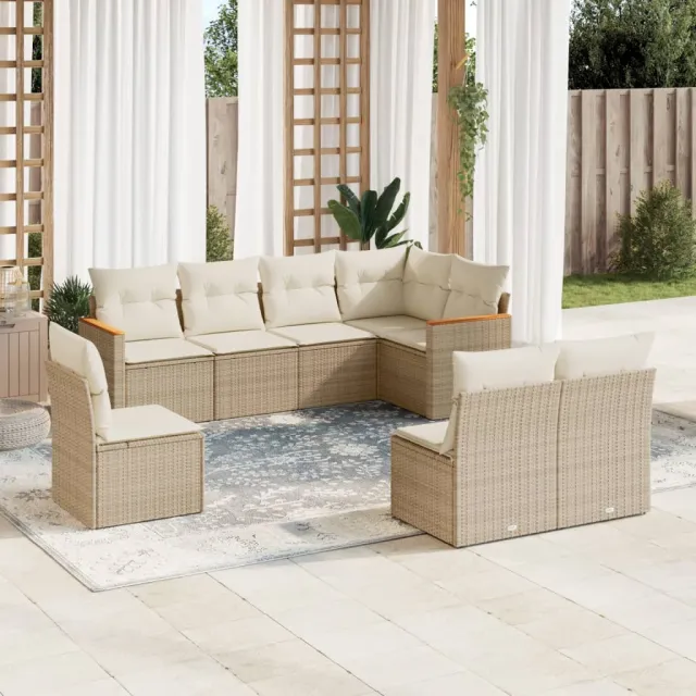 Salon de jardin avec coussins 8 pcs beige résine tressée