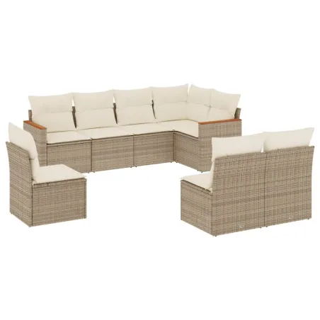 Salon de jardin avec coussins 8 pcs beige résine tressée