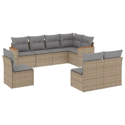Salon de jardin avec coussins 8 pcs beige résine tressée 2