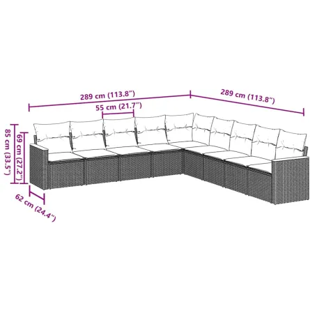 Salon de jardin 9 pcs avec coussins noir résine tressée