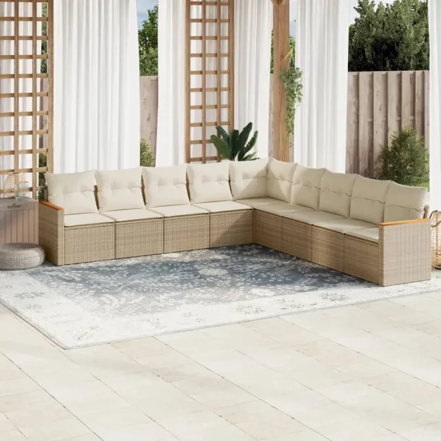 Salon de jardin avec coussins 9 pcs beige résine tressée