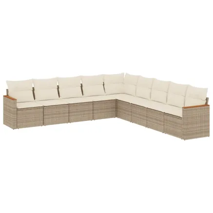 Salon de jardin avec coussins 9 pcs beige résine tressée 2