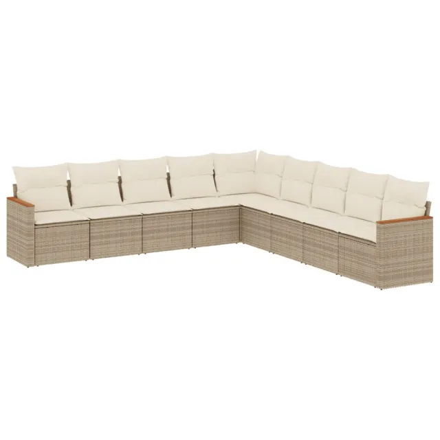 Salon de jardin avec coussins 9 pcs beige résine tressée