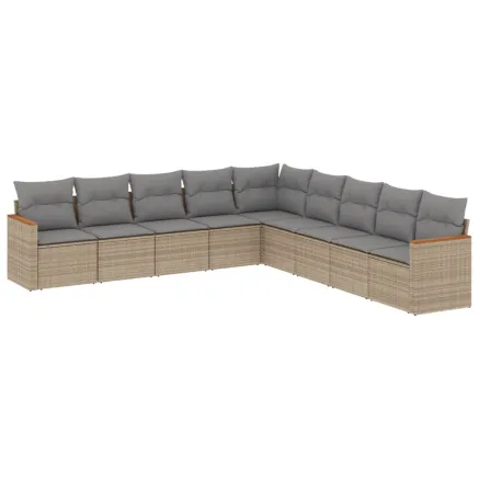 Salon de jardin avec coussins 9 pcs beige résine tressée 2