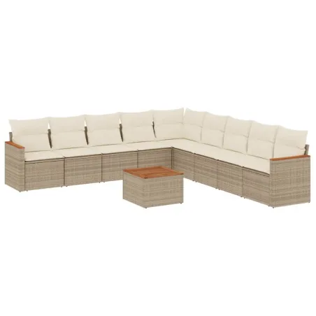 Salon de jardin avec coussins 10 pcs beige résine tressée