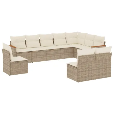 Salon de jardin avec coussins 10 pcs beige résine tressée 2