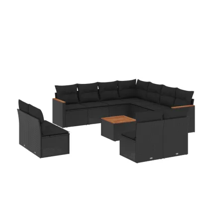 Salon de jardin 12 pcs avec coussins noir résine tressée 2
