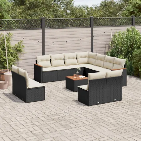 Salon de jardin 12 pcs avec coussins noir résine tressée