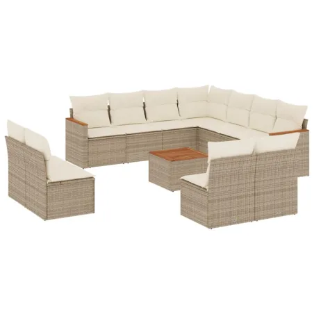 Salon de jardin avec coussins 12 pcs beige résine tressée
