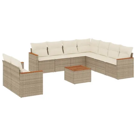 Salon de jardin avec coussins 10 pcs beige résine tressée 2
