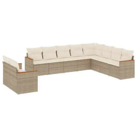 Salon de jardin avec coussins 10 pcs beige résine tressée 2