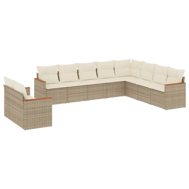 Salon de jardin avec coussins 10 pcs beige résine tressée