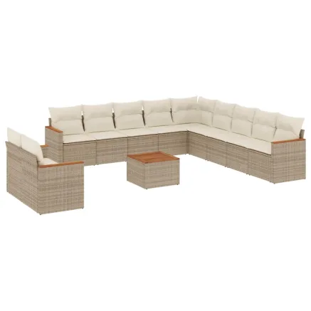 Salon de jardin avec coussins 12 pcs beige résine tressée 2