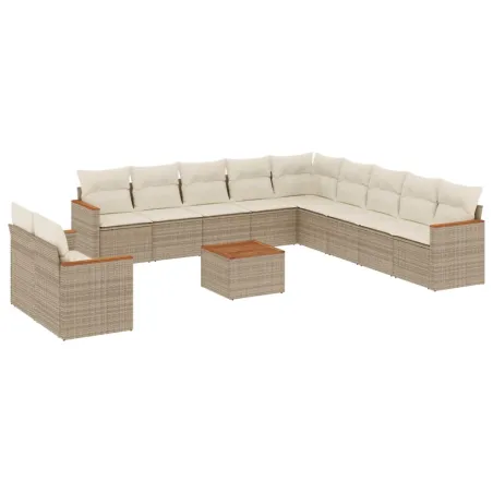 Salon de jardin avec coussins 12 pcs beige résine tressée