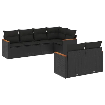 Salon de jardin 7 pcs avec coussins noir résine tressée 2