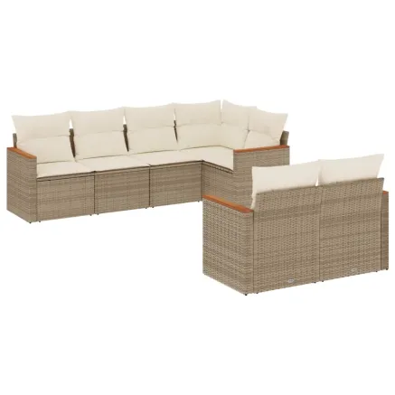 Salon de jardin avec coussins 7 pcs beige résine tressée 2