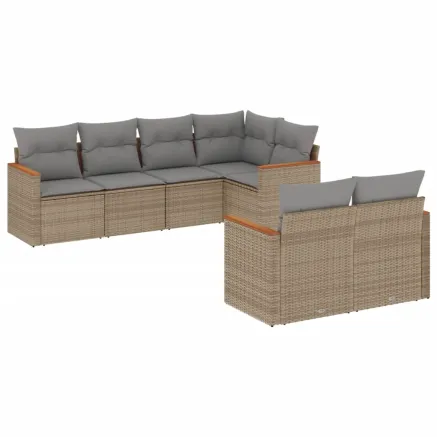 Salon de jardin avec coussins 7 pcs beige résine tressée 2