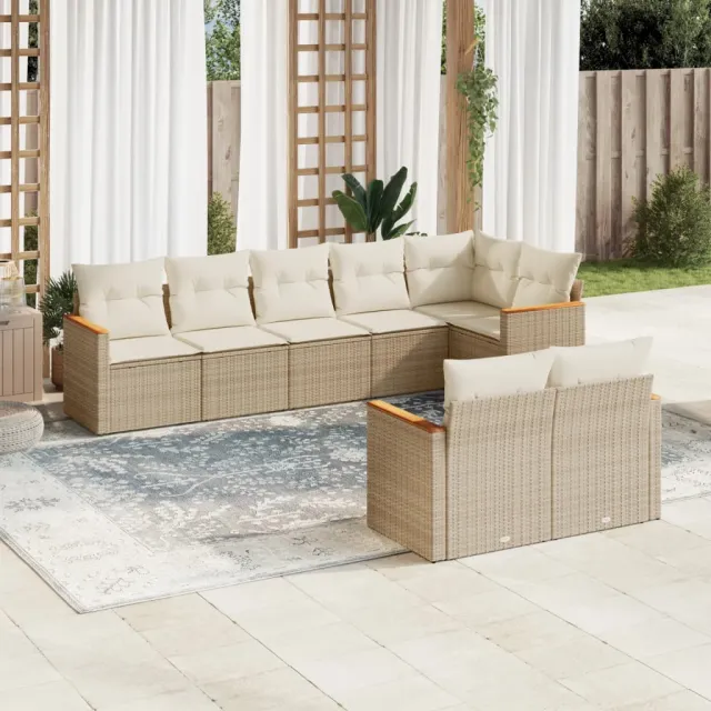Salon de jardin avec coussins 8 pcs beige résine tressée