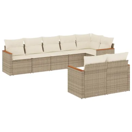 Salon de jardin avec coussins 8 pcs beige résine tressée 2