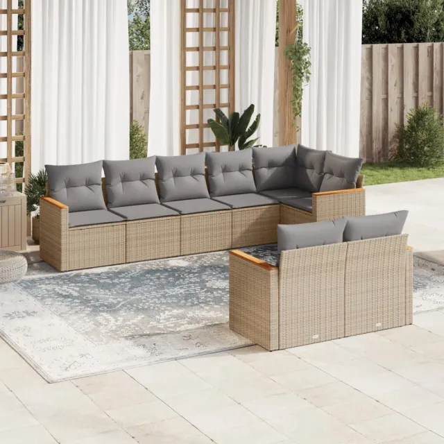 Salon de jardin avec coussins 8 pcs beige résine tressée