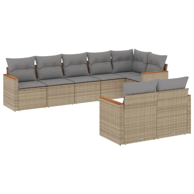 Salon de jardin avec coussins 8 pcs beige résine tressée