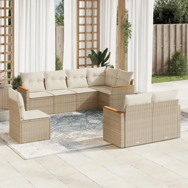 Salon de jardin avec coussins 8 pcs beige résine tressée