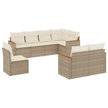 Salon de jardin avec coussins 8 pcs beige résine tressée 2