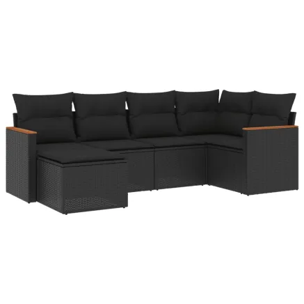 Salon de jardin 6 pcs avec coussins noir résine tressée 2