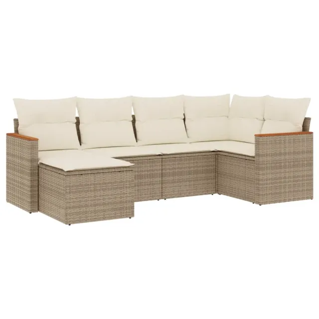 Salon de jardin avec coussins 6 pcs beige résine tressée