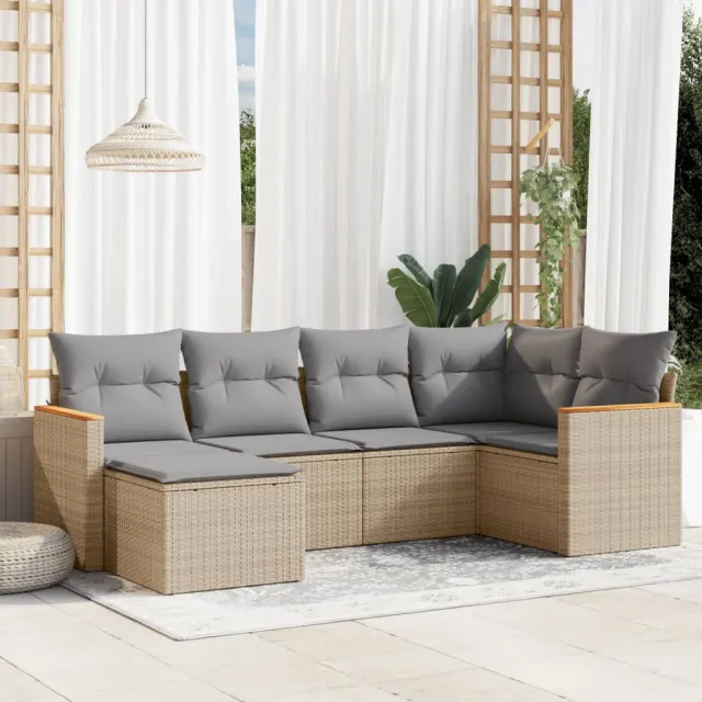 Salon de jardin avec coussins 6 pcs beige résine tressée