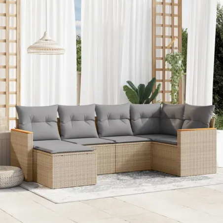 Salon de jardin avec coussins 6 pcs beige résine tressée
