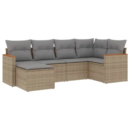 Salon de jardin avec coussins 6 pcs beige résine tressée 2