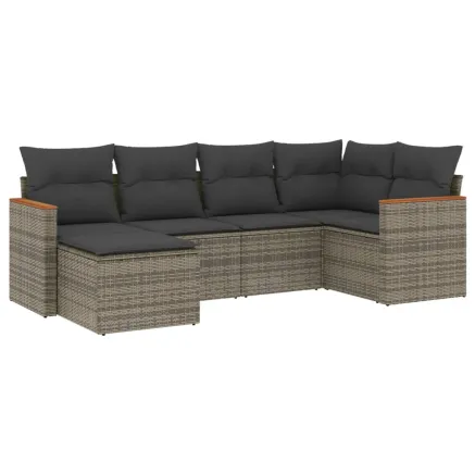 Salon de jardin 6 pcs avec coussins gris résine tressée 2