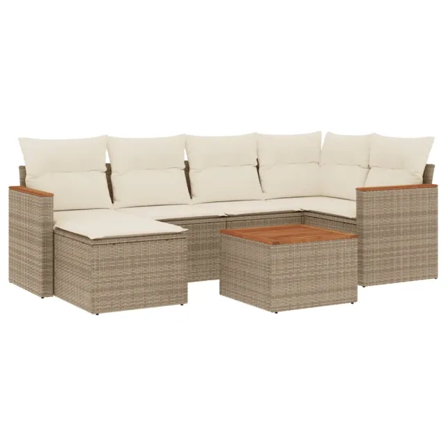 Salon de jardin avec coussins 7 pcs beige résine tressée
