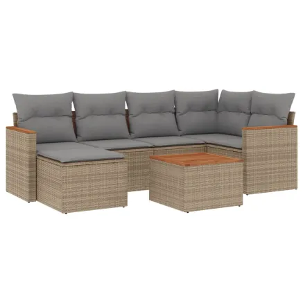 Salon de jardin avec coussins 7 pcs beige résine tressée 2