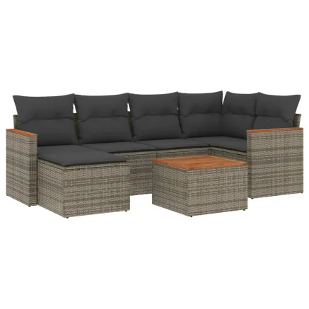 Salon de jardin avec coussins 7 pcs gris résine tressée 2
