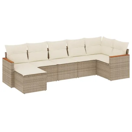 Salon de jardin avec coussins 7 pcs beige résine tressée 2